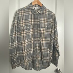 Old Navy Gray and Tan Plaid Shirt
